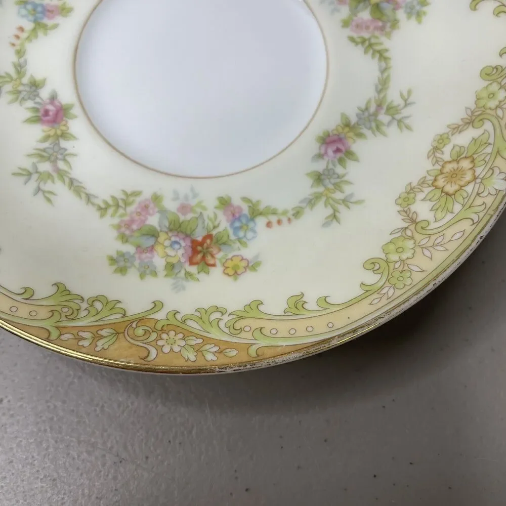 Noritake‎ China Japan BOLERO Green Tan Scrolls Floral Rim Tea Cup Saucer 5-5/8